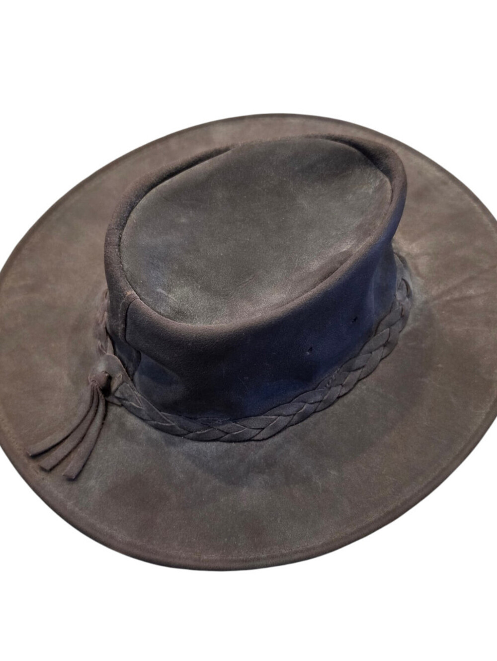 Minnetonka Men's Brown Genuine Leather Fold Up Outback Packable Hat Sz S